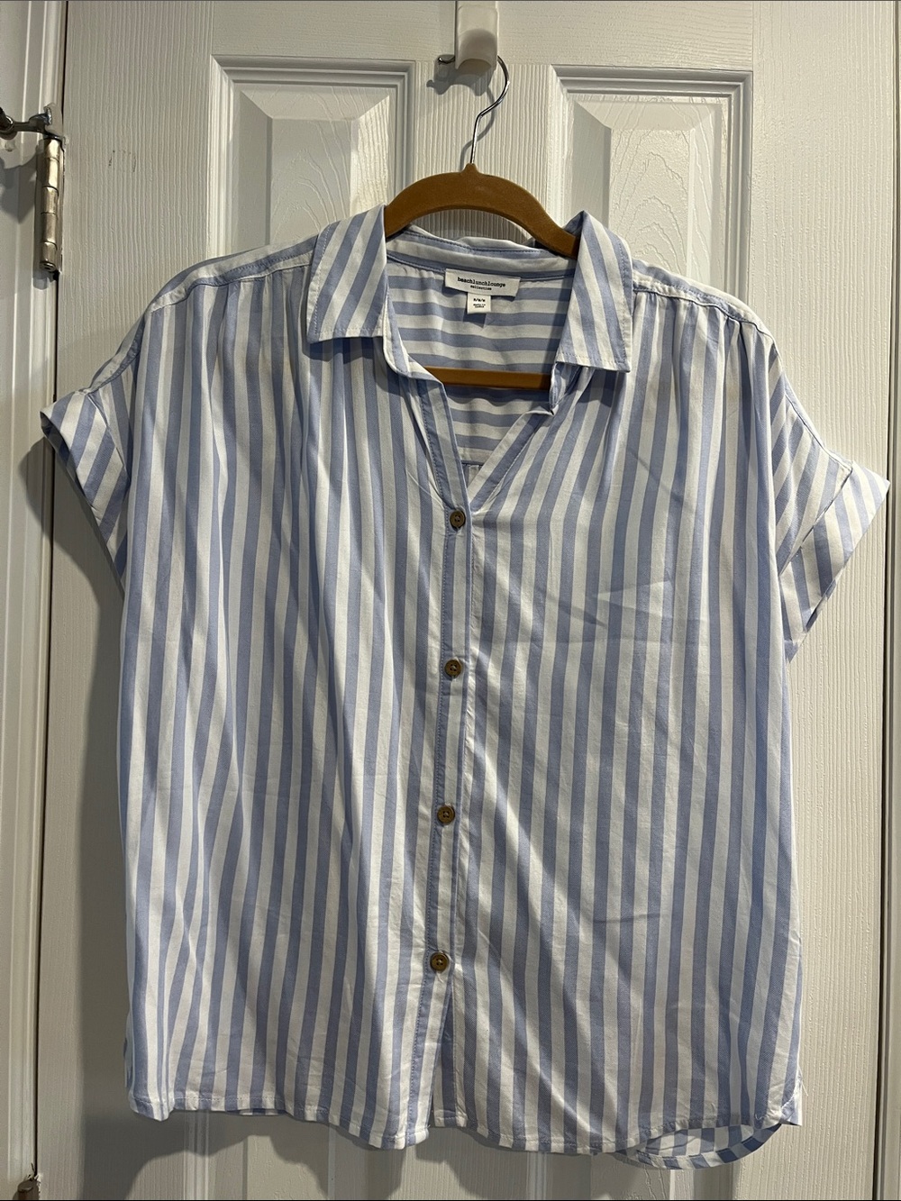 Beach Lunch Lounge Casual Striped Short-Sleeve Shirt - Blue/White